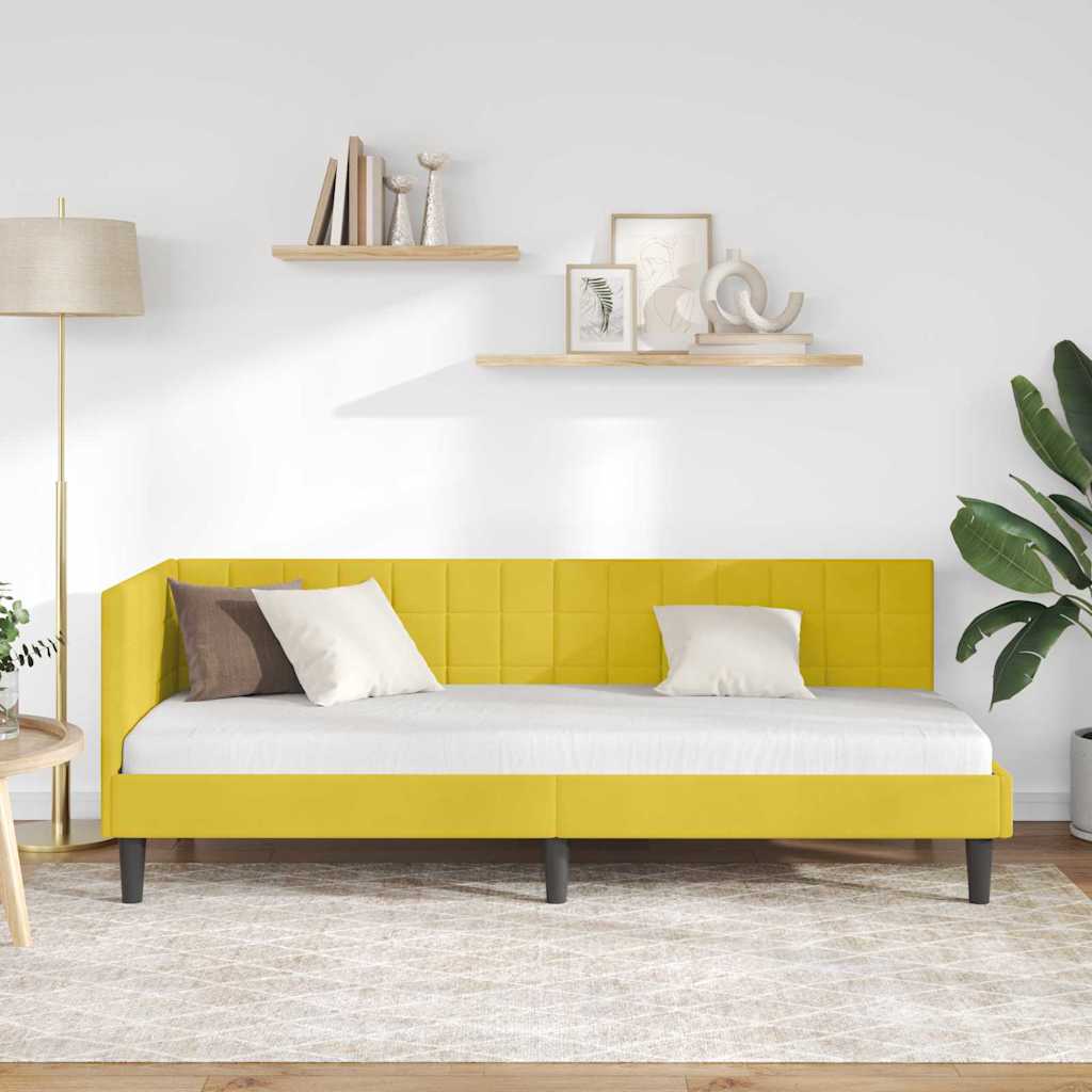 Corner Bed Frame with Headboard Yellow 80 x 200 cm Velvet