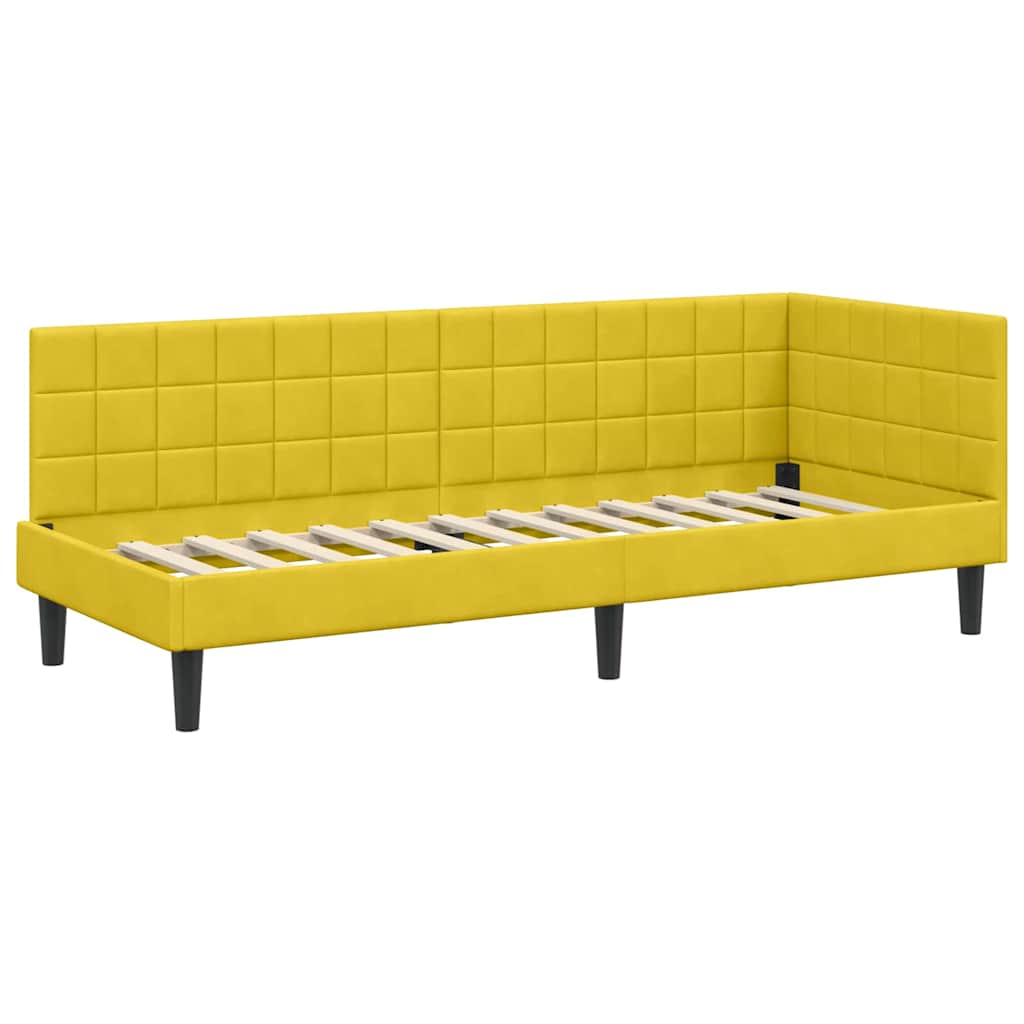 Corner Bed Frame with Headboard Yellow 80 x 200 cm Velvet