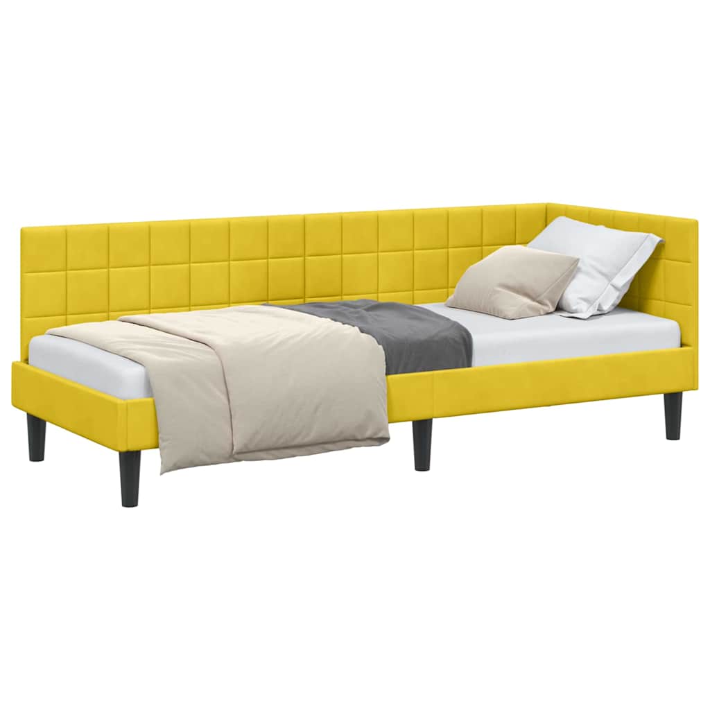 Corner Bed Frame with Headboard Yellow 80 x 200 cm Velvet