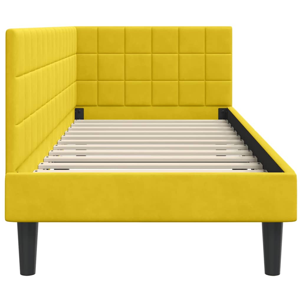 Corner Bed Frame with Headboard Yellow 80 x 200 cm Velvet