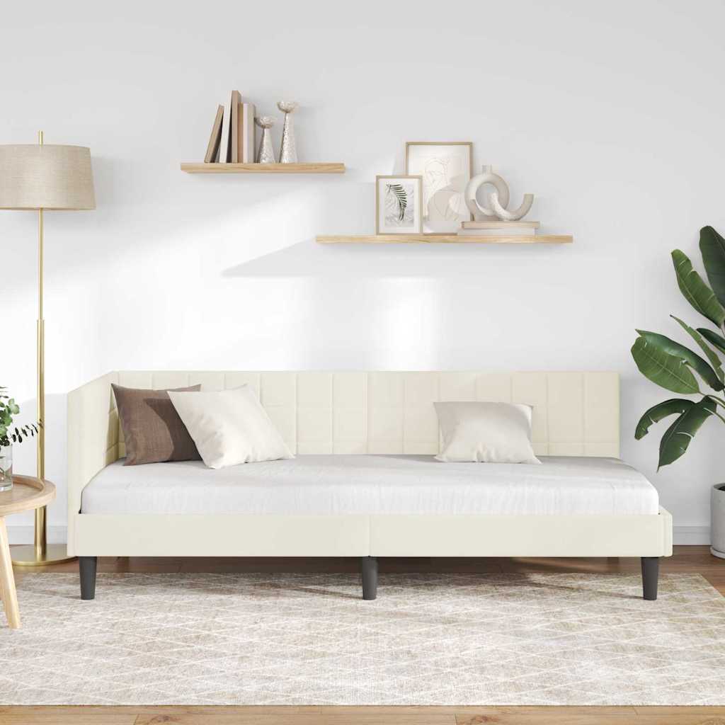 Corner Bed Frame with Headboard Cream 80 x 200 cm Velvet