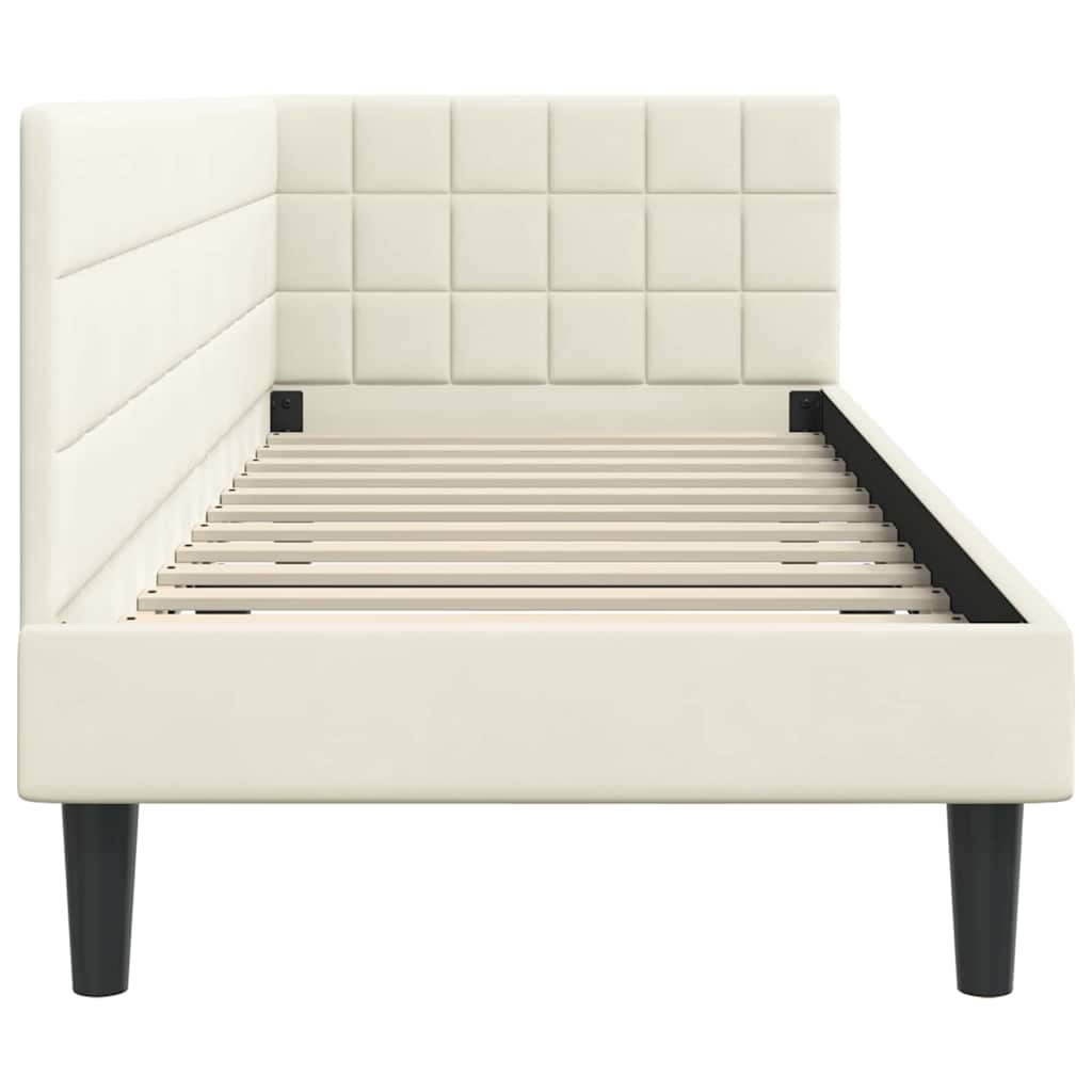 Corner Bed Frame with Headboard Cream 80 x 200 cm Velvet