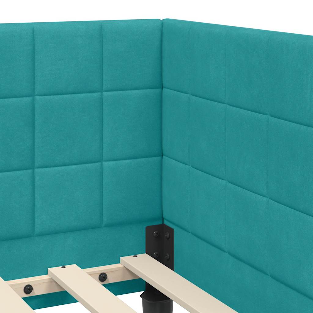 Corner Bed Frame with Headboard Turquoise 80 x 200 cm Velvet