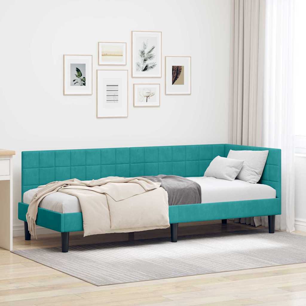 Corner Bed Frame with Headboard Turquoise 80 x 200 cm Velvet