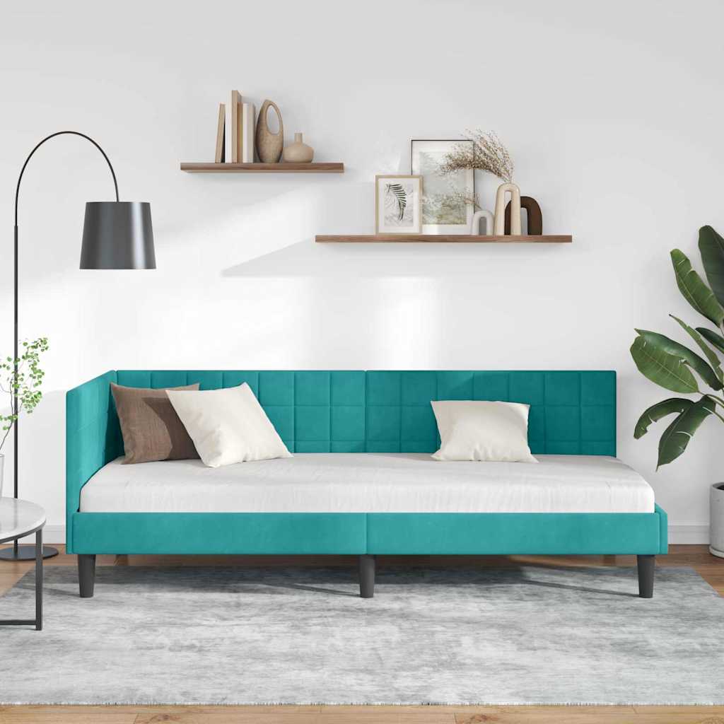 Corner Bed Frame with Headboard Turquoise 80 x 200 cm Velvet