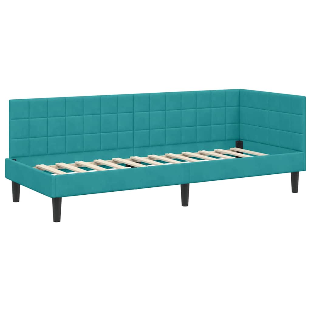 Corner Bed Frame with Headboard Turquoise 80 x 200 cm Velvet