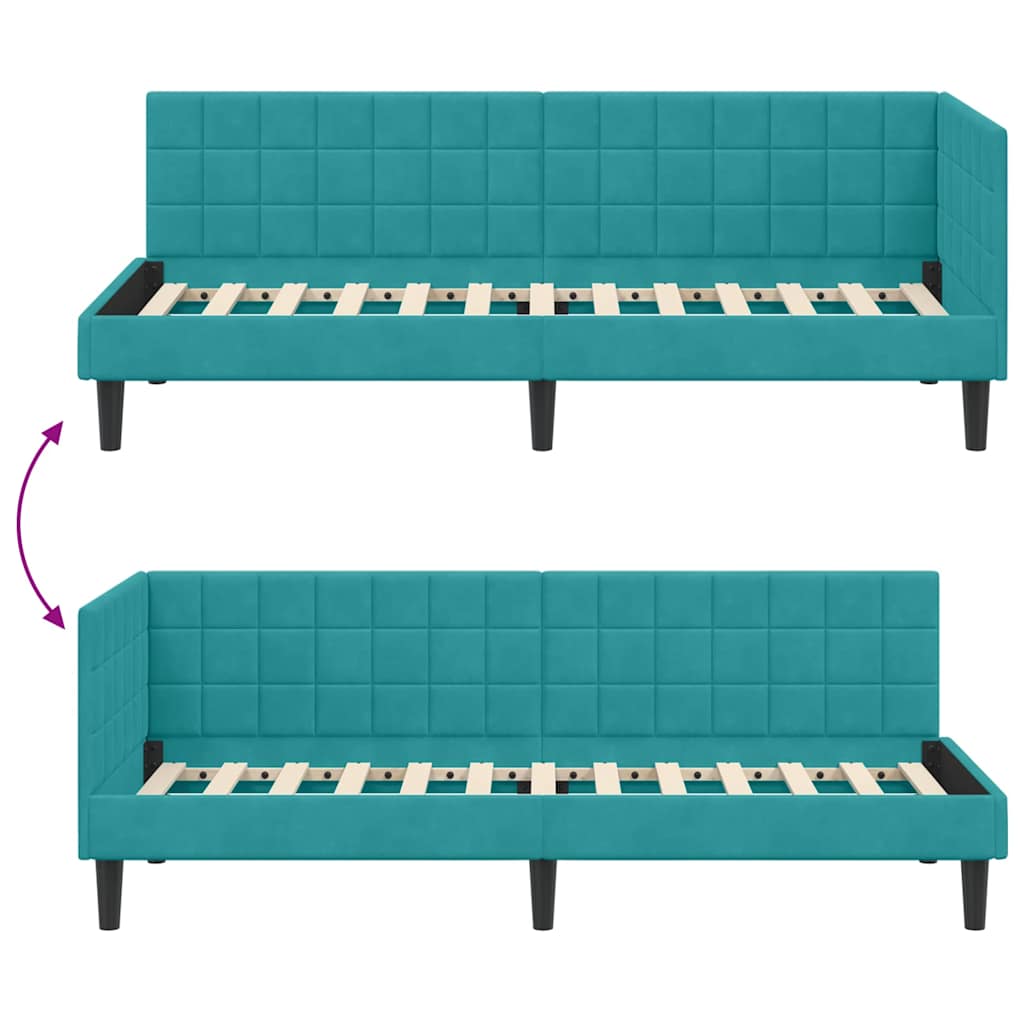 Corner Bed Frame with Headboard Turquoise 80 x 200 cm Velvet