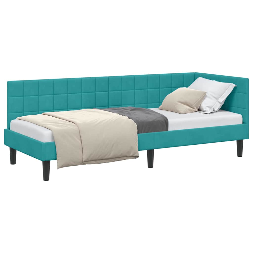 Corner Bed Frame with Headboard Turquoise 80 x 200 cm Velvet