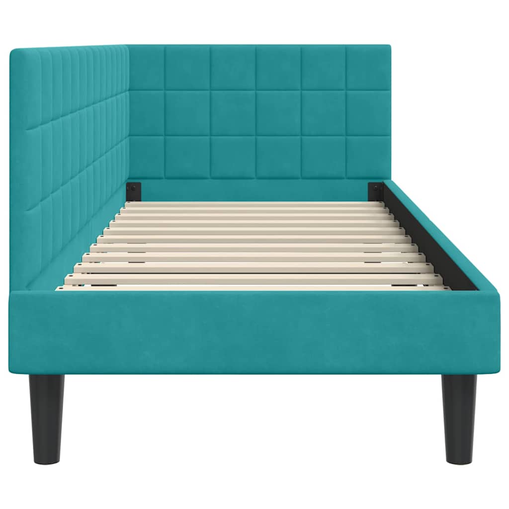 Corner Bed Frame with Headboard Turquoise 80 x 200 cm Velvet