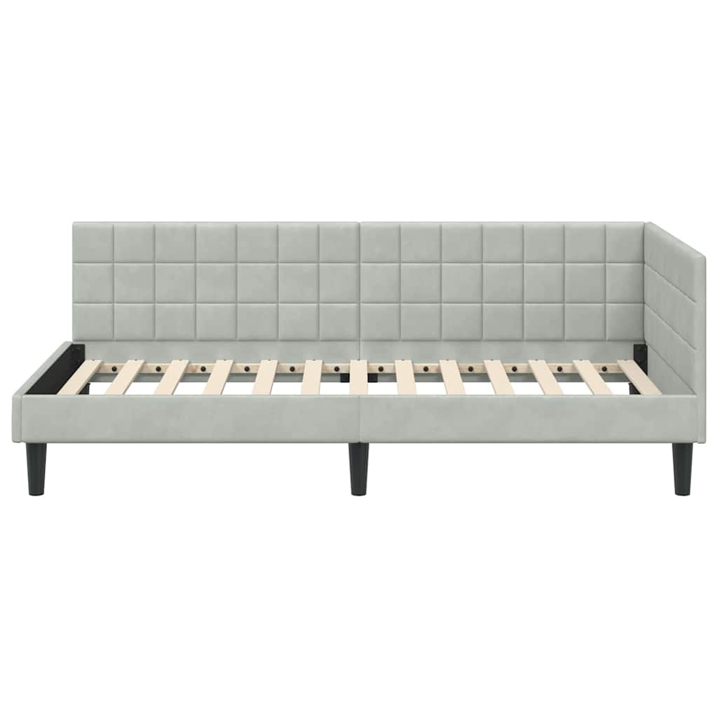 Corner Bed Frame with Headboard Light grey 90 x 190 cm Velvet