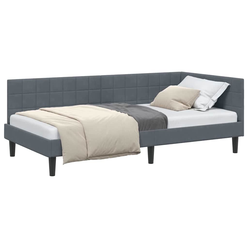 Corner Bed Frame with Headboard Dark grey 90 x 190 cm Velvet