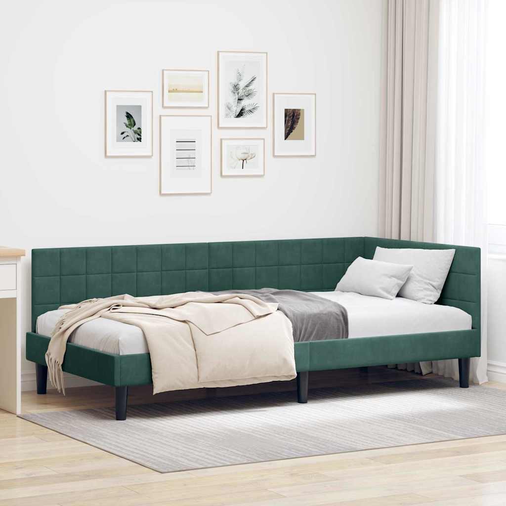 Corner Bed Frame with Headboard Dark green 90 x 190 cm Velvet