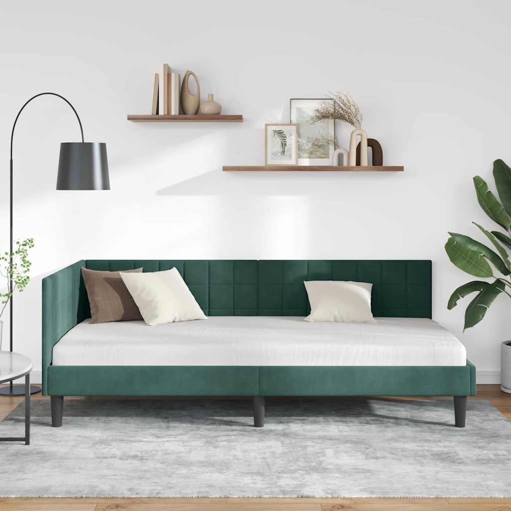 Corner Bed Frame with Headboard Dark green 90 x 190 cm Velvet