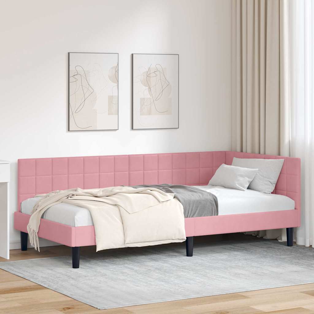 Corner Bed Frame with Headboard Pink 90 x 190 cm Velvet