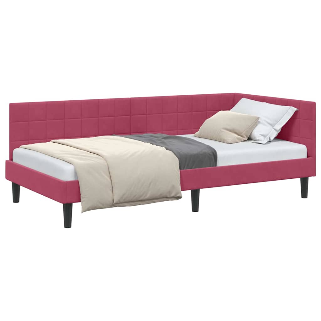 Corner Bed Frame with Headboard Wine red 90 x 190 cm Velvet