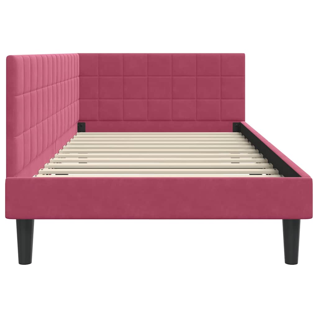 Corner Bed Frame with Headboard Wine red 90 x 190 cm Velvet