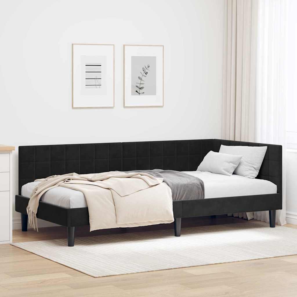 Corner Bed Frame with Headboard Black 90 x 190 cm Velvet