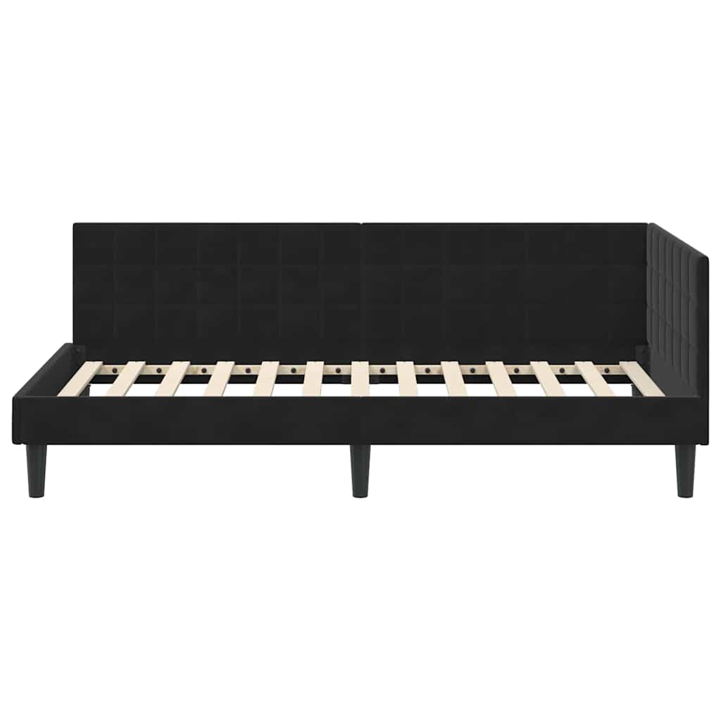 Corner Bed Frame with Headboard Black 90 x 190 cm Velvet