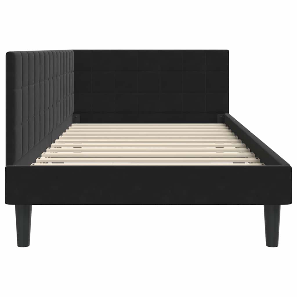 Corner Bed Frame with Headboard Black 90 x 190 cm Velvet