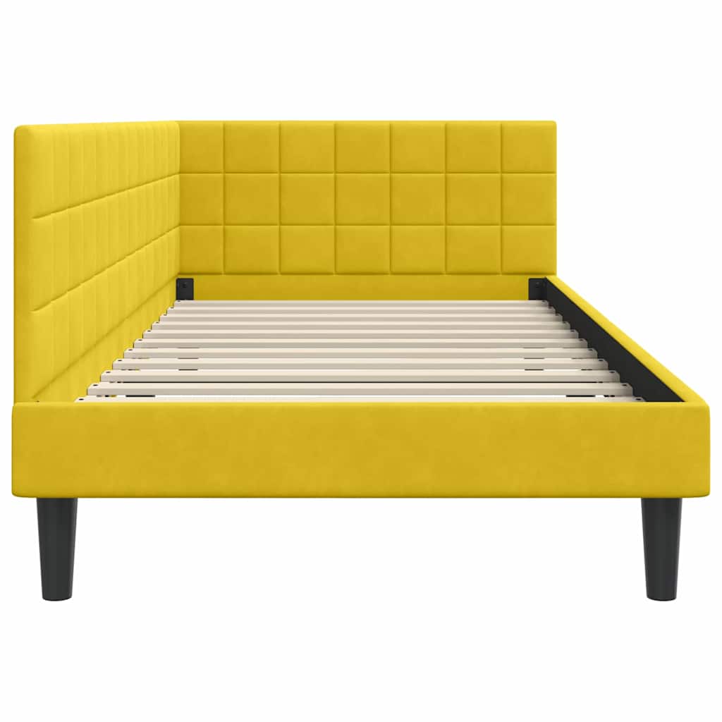 Corner Bed Frame with Headboard Yellow 90 x 190 cm Velvet