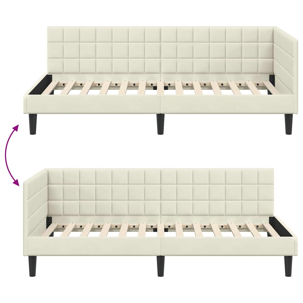 Corner Bed Frame with Headboard Cream 90 x 190 cm Velvet