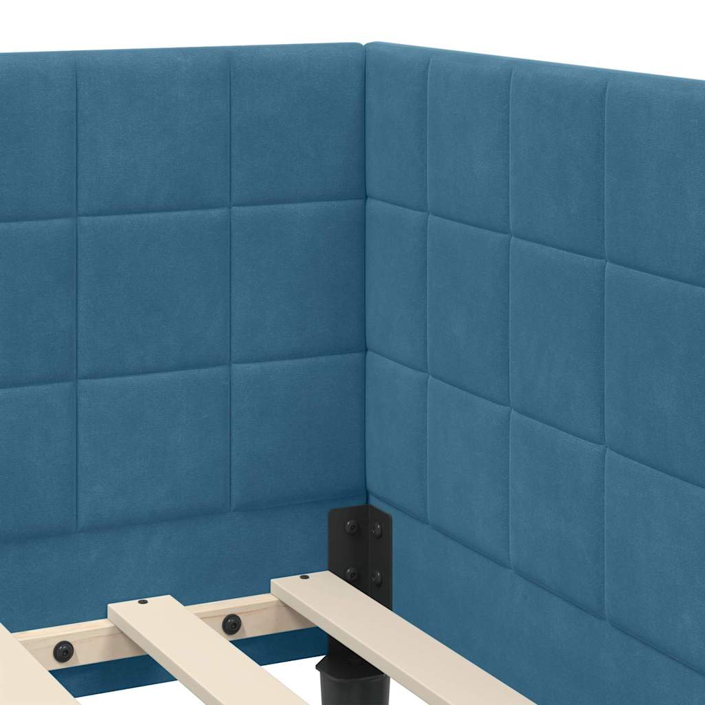 Corner Bed Frame with Headboard Blue 90 x 200 cm Velvet