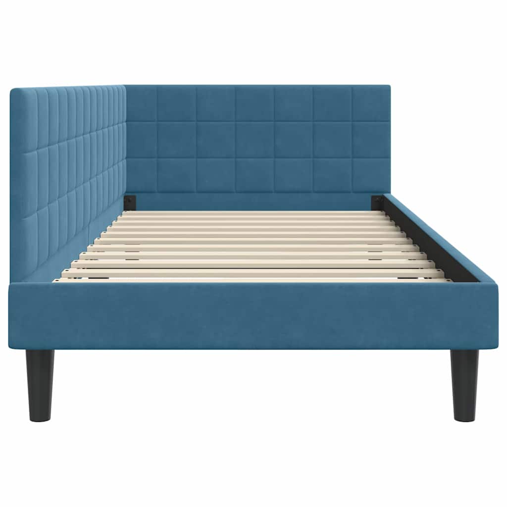 Corner Bed Frame with Headboard Blue 90 x 200 cm Velvet