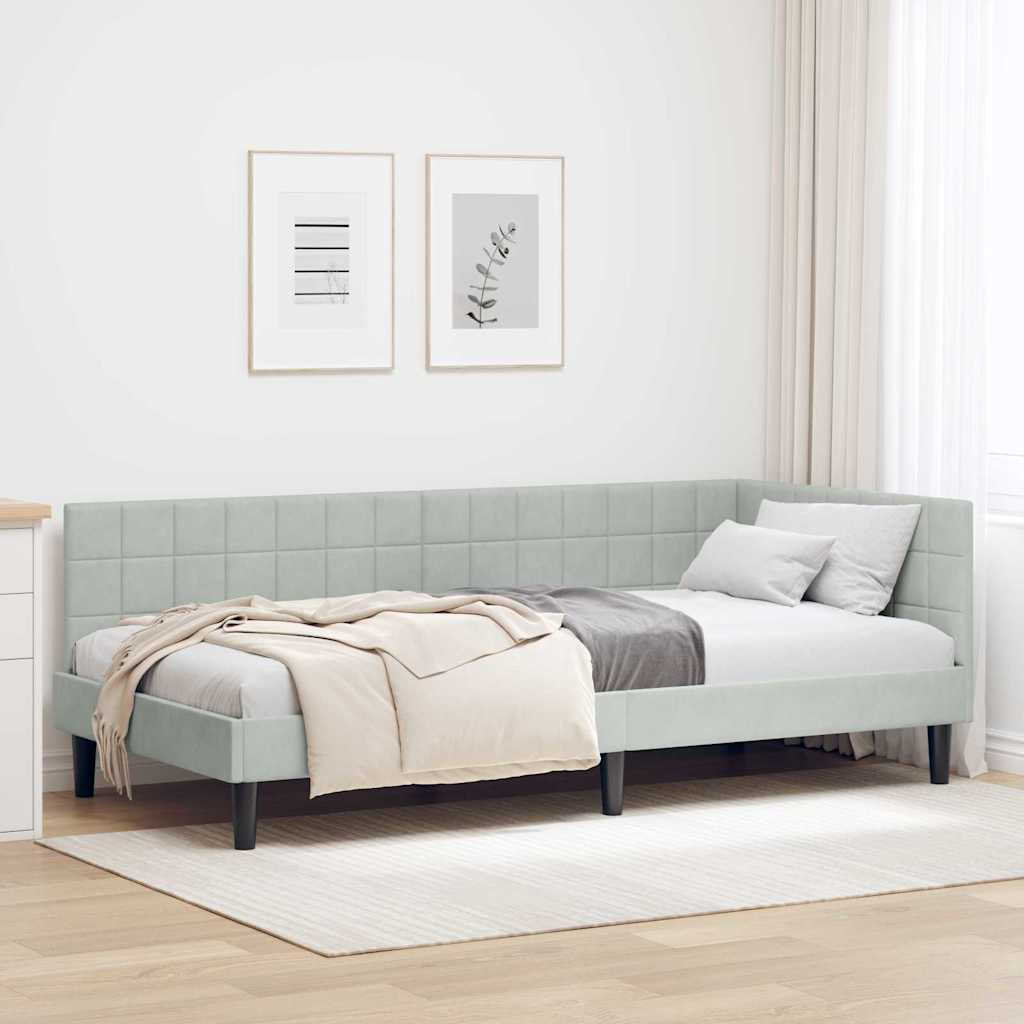 Corner Bed Frame with Headboard Light grey 90 x 200 cm Velvet