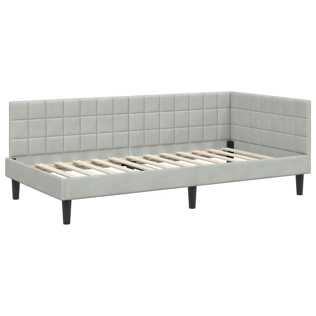 Corner Bed Frame with Headboard Light grey 90 x 200 cm Velvet
