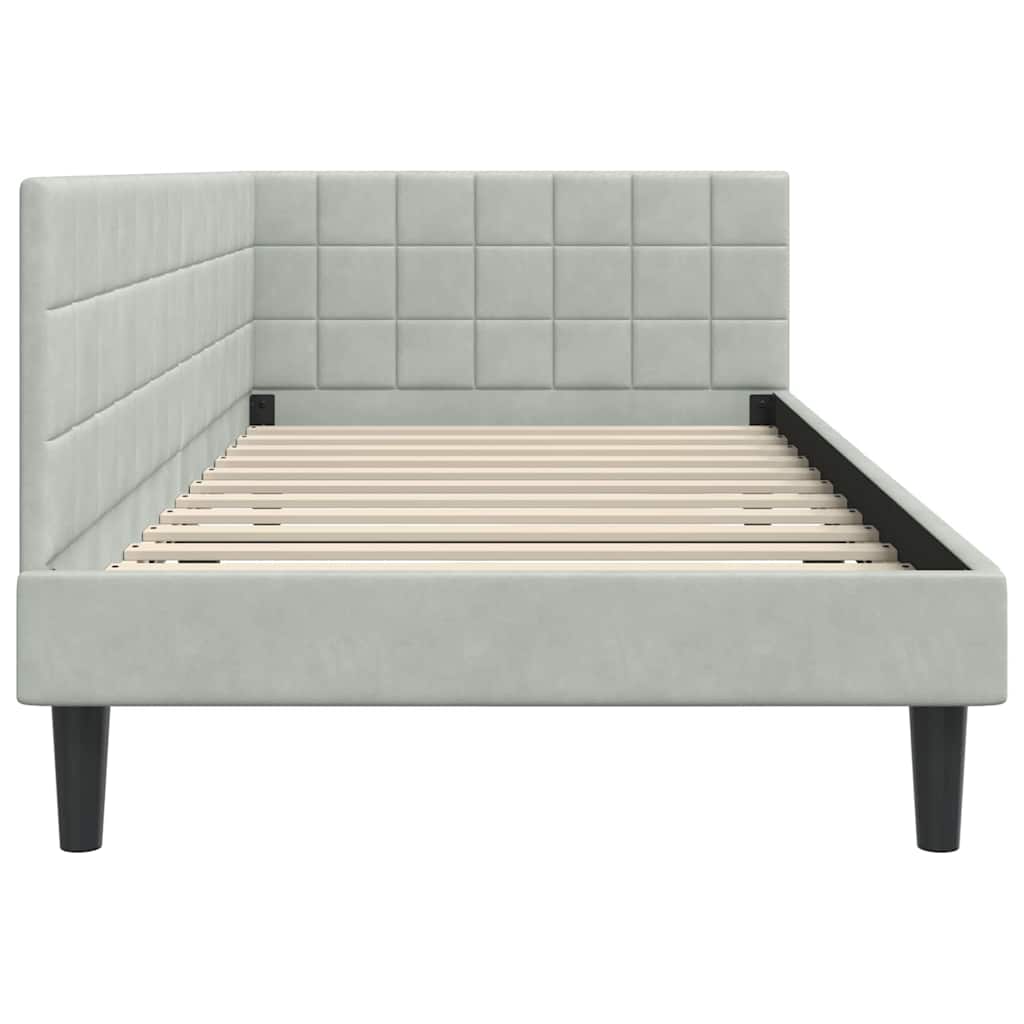 Corner Bed Frame with Headboard Light grey 90 x 200 cm Velvet