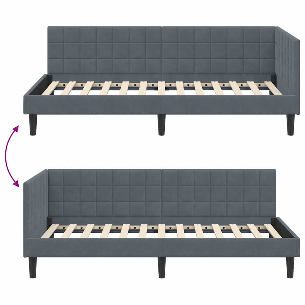 Corner Bed Frame with Headboard Dark grey 90 x 200 cm Velvet