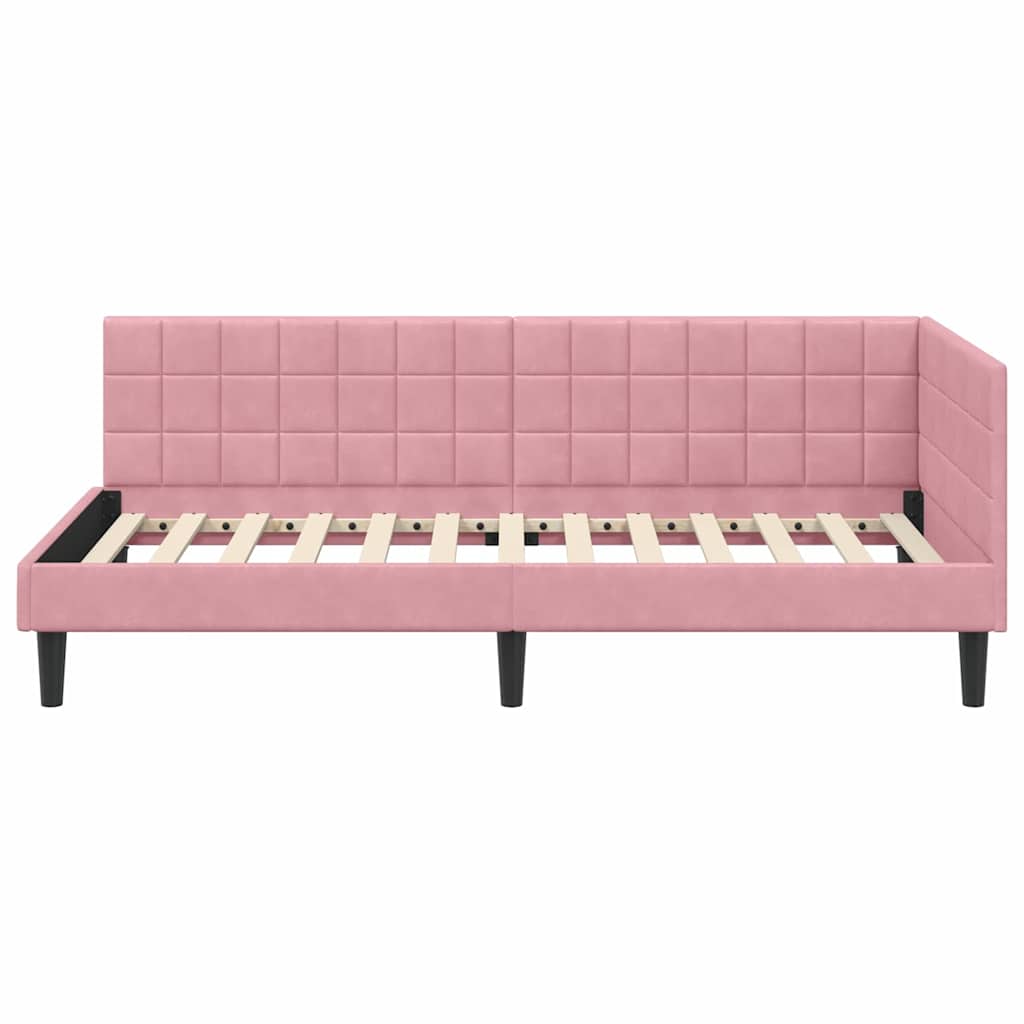 Corner Bed Frame with Headboard Pink 90 x 200 cm Velvet