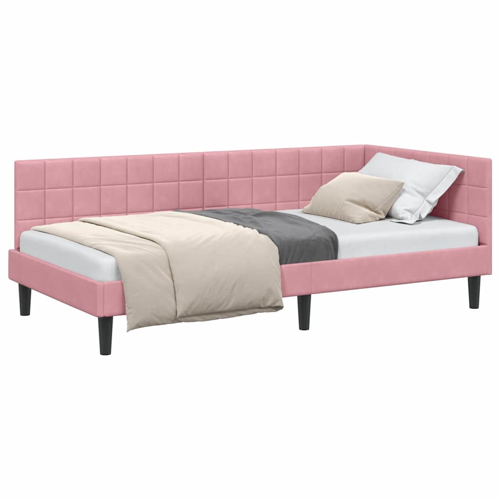 Corner Bed Frame with Headboard Pink 90 x 200 cm Velvet