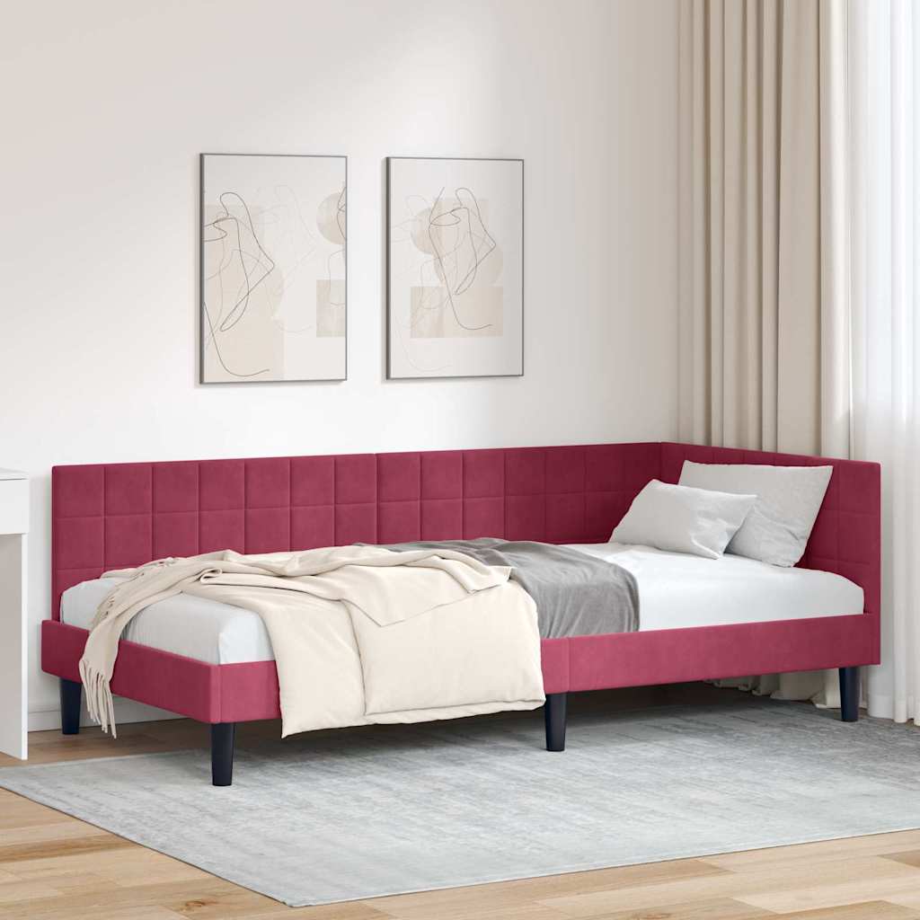 Corner Bed Frame with Headboard Wine red 90 x 200 cm Velvet