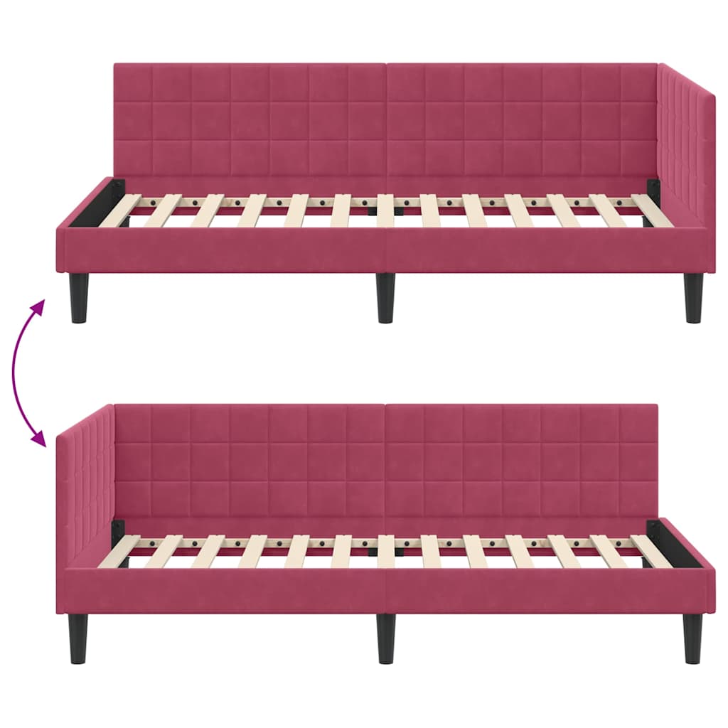 Corner Bed Frame with Headboard Wine red 90 x 200 cm Velvet