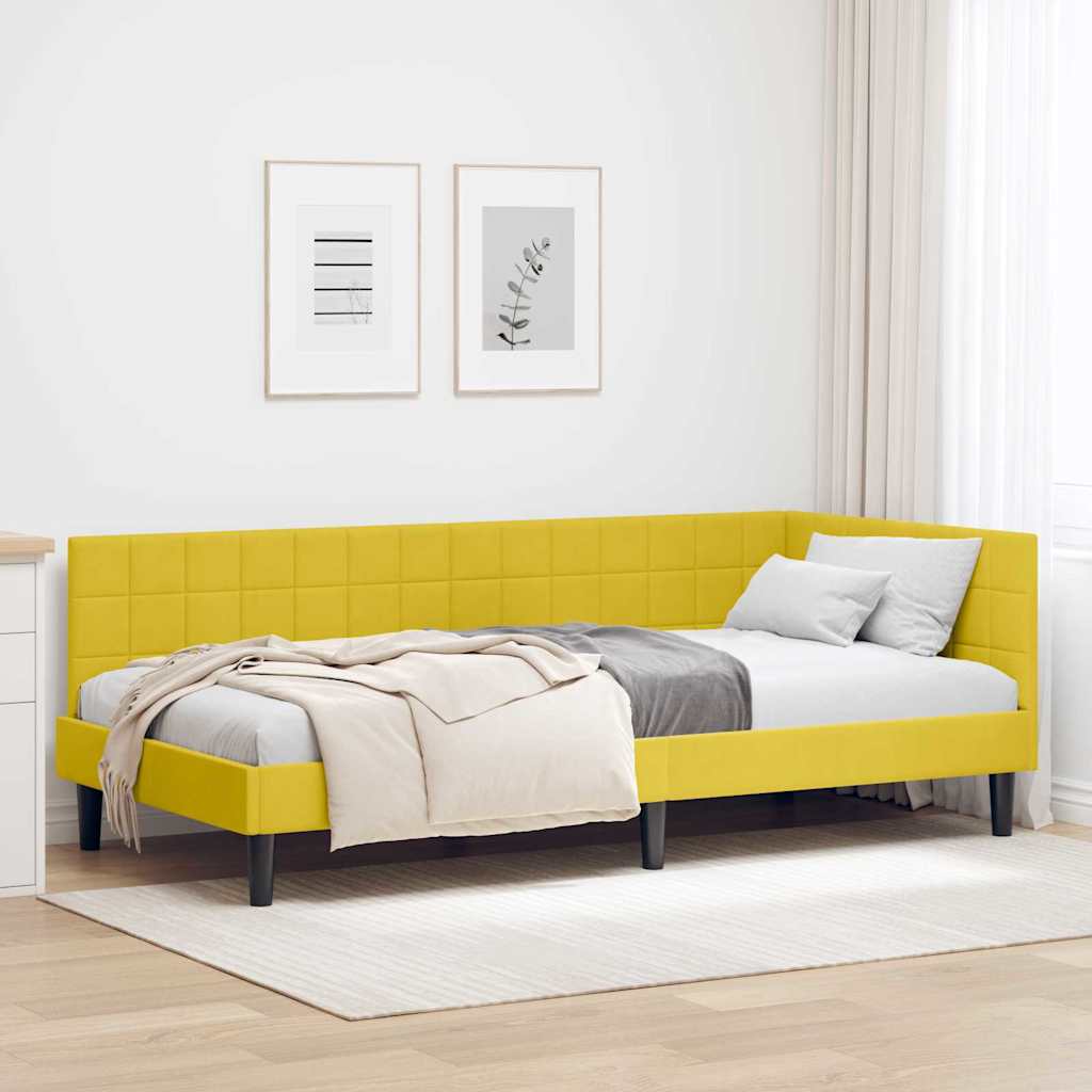 Corner Bed Frame with Headboard Yellow 90 x 200 cm Velvet