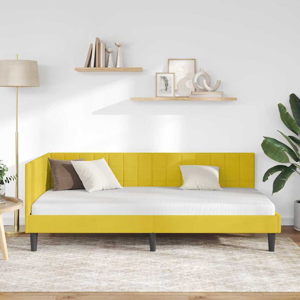 Corner Bed Frame with Headboard Yellow 90 x 200 cm Velvet
