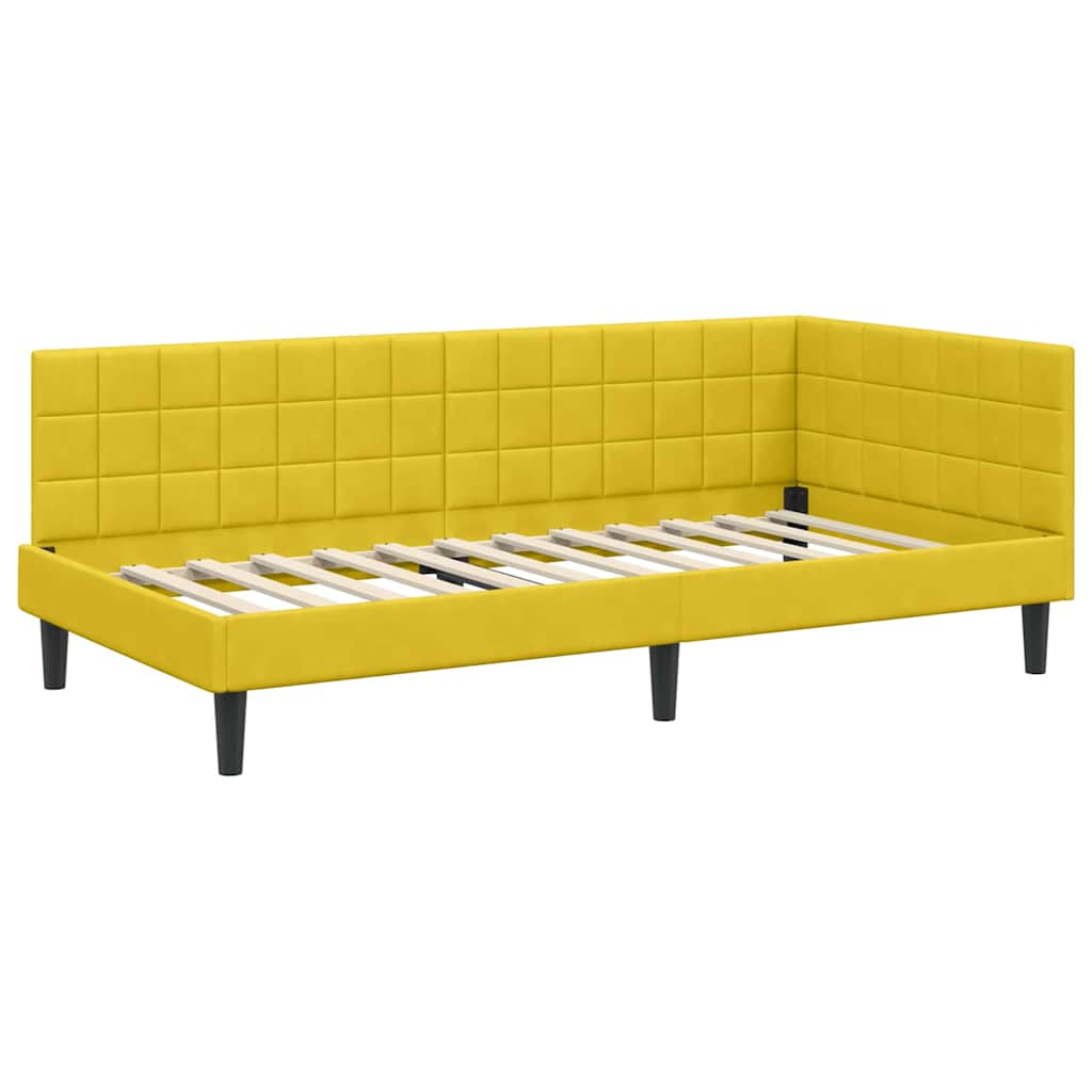 Corner Bed Frame with Headboard Yellow 90 x 200 cm Velvet