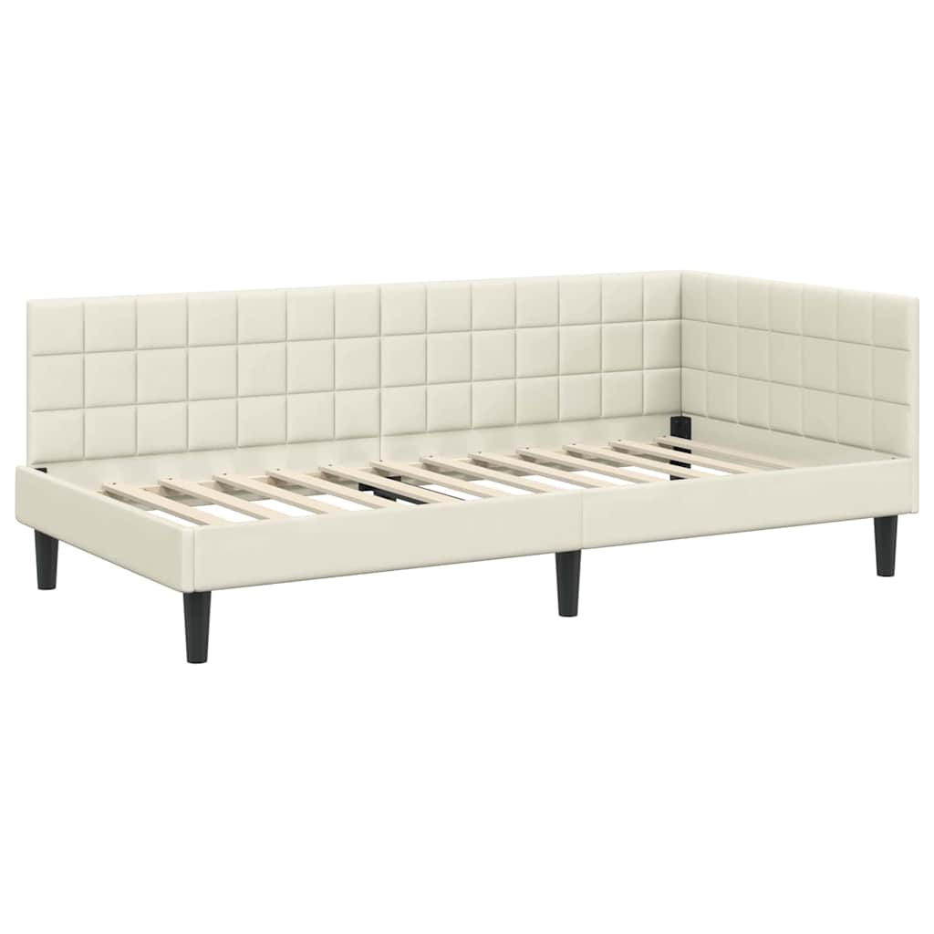 Corner Bed Frame with Headboard Cream 90 x 200 cm Velvet