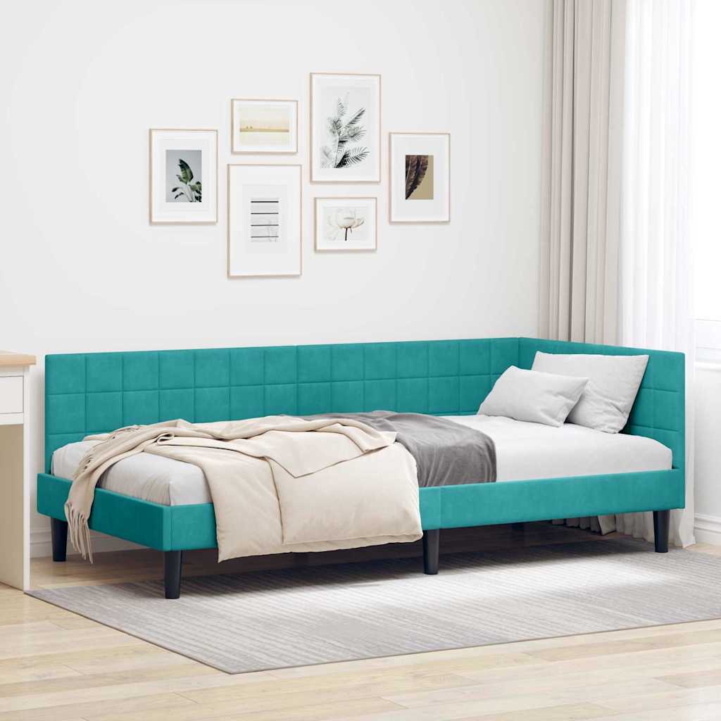 Corner Bed Frame with Headboard Turquoise 90 x 200 cm Velvet