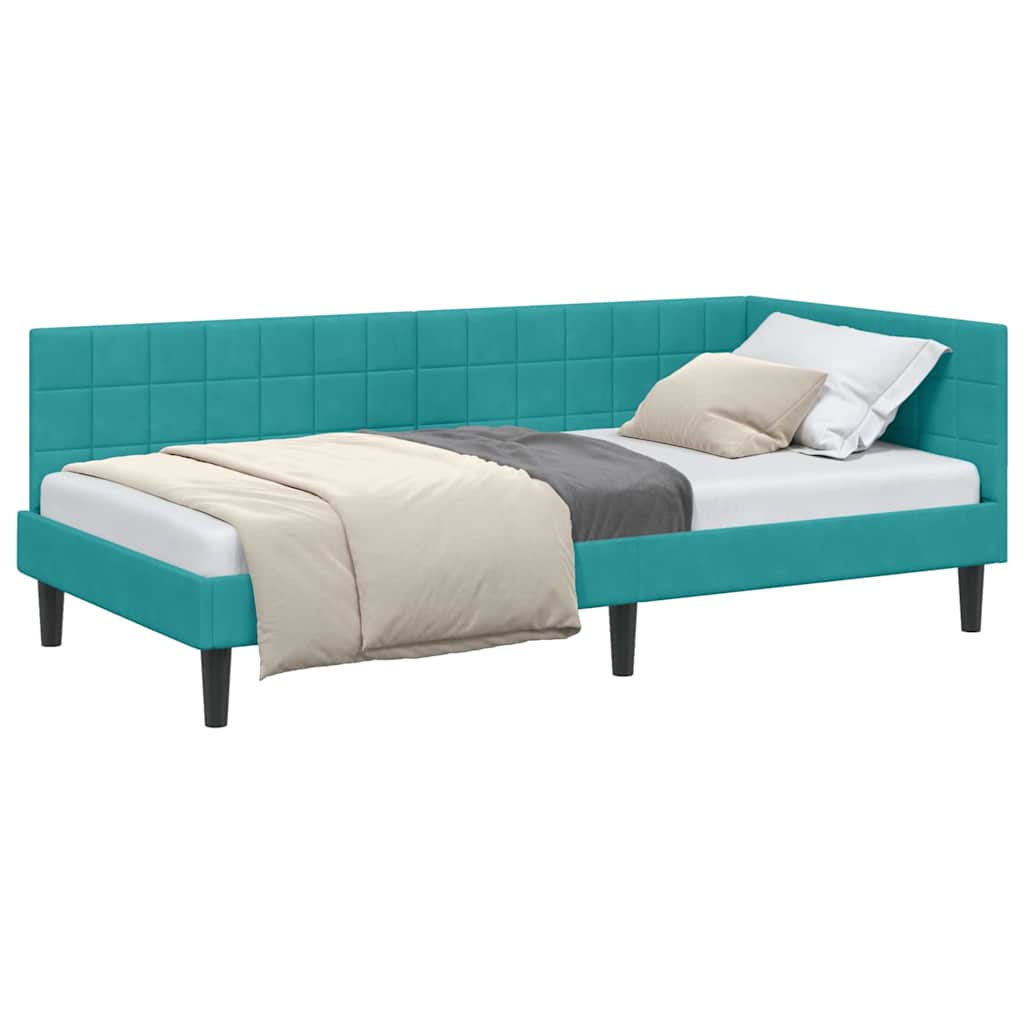 Corner Bed Frame with Headboard Turquoise 90 x 200 cm Velvet