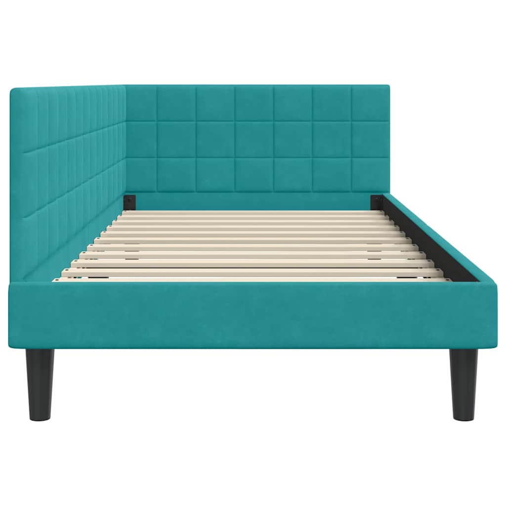 Corner Bed Frame with Headboard Turquoise 90 x 200 cm Velvet