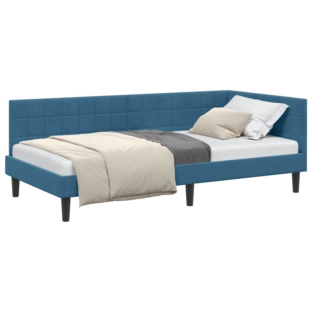 Corner Bed Frame with Headboard Blue 100 x 200 cm Velvet
