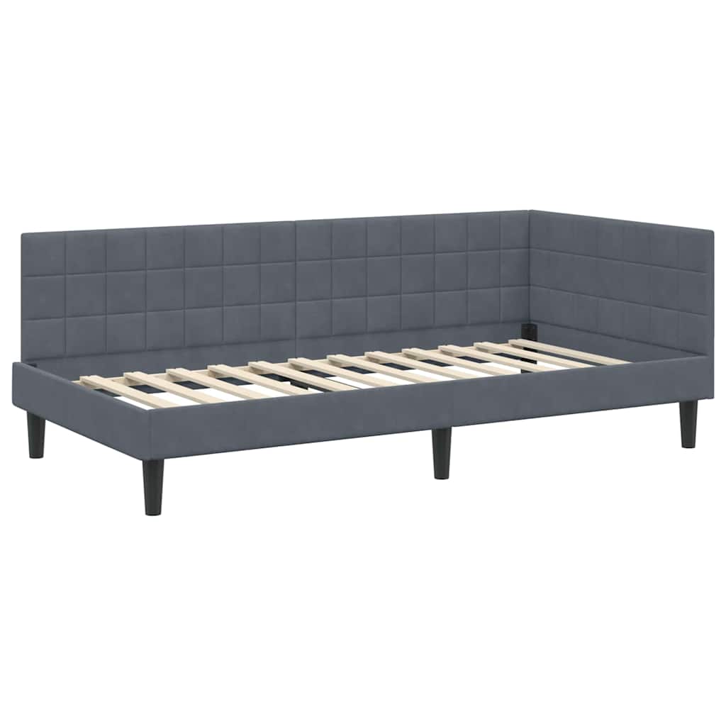 Corner Bed Frame with Headboard Dark grey 100 x 200 cm Velvet