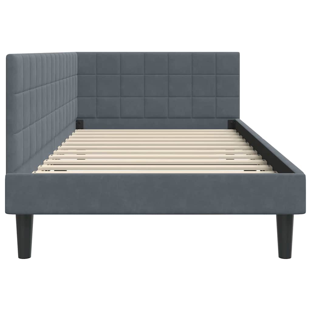 Corner Bed Frame with Headboard Dark grey 100 x 200 cm Velvet