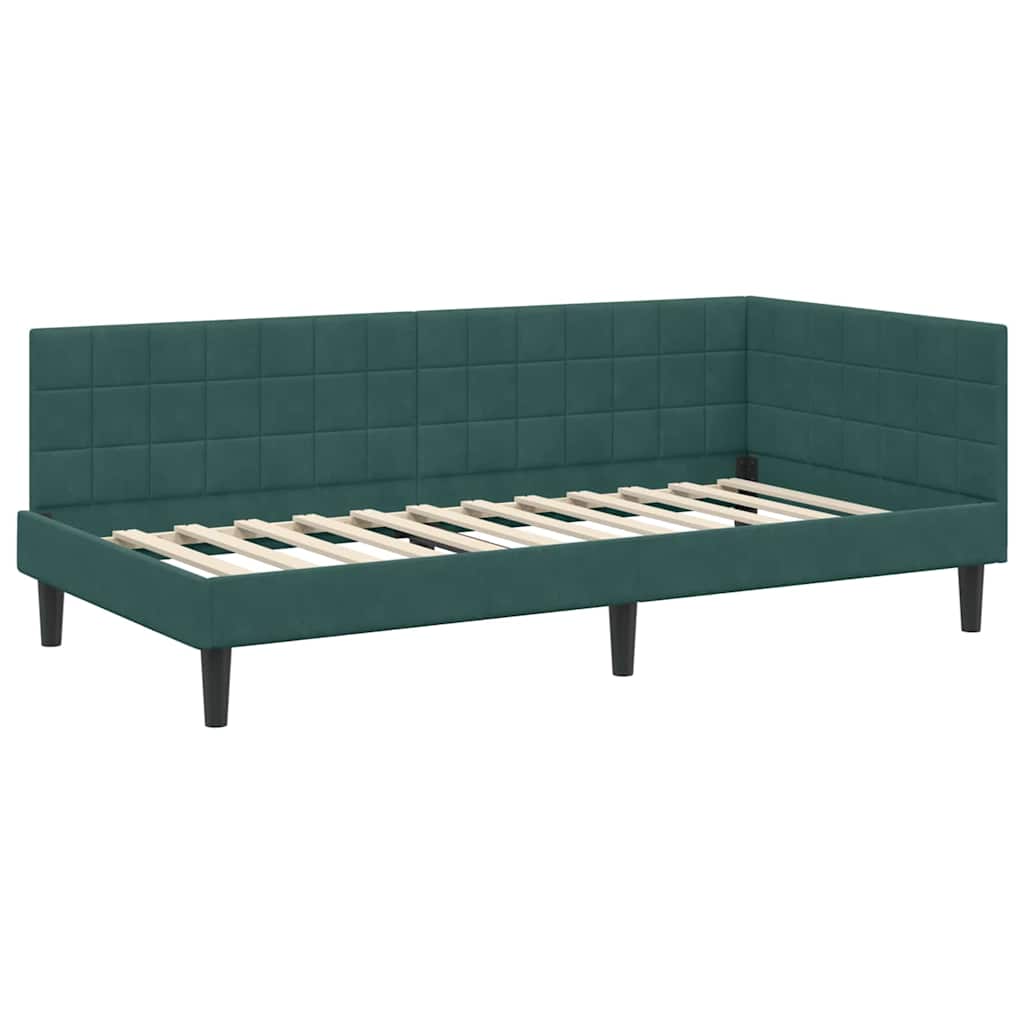 Corner Bed Frame with Headboard Dark green 100 x 200 cm Velvet