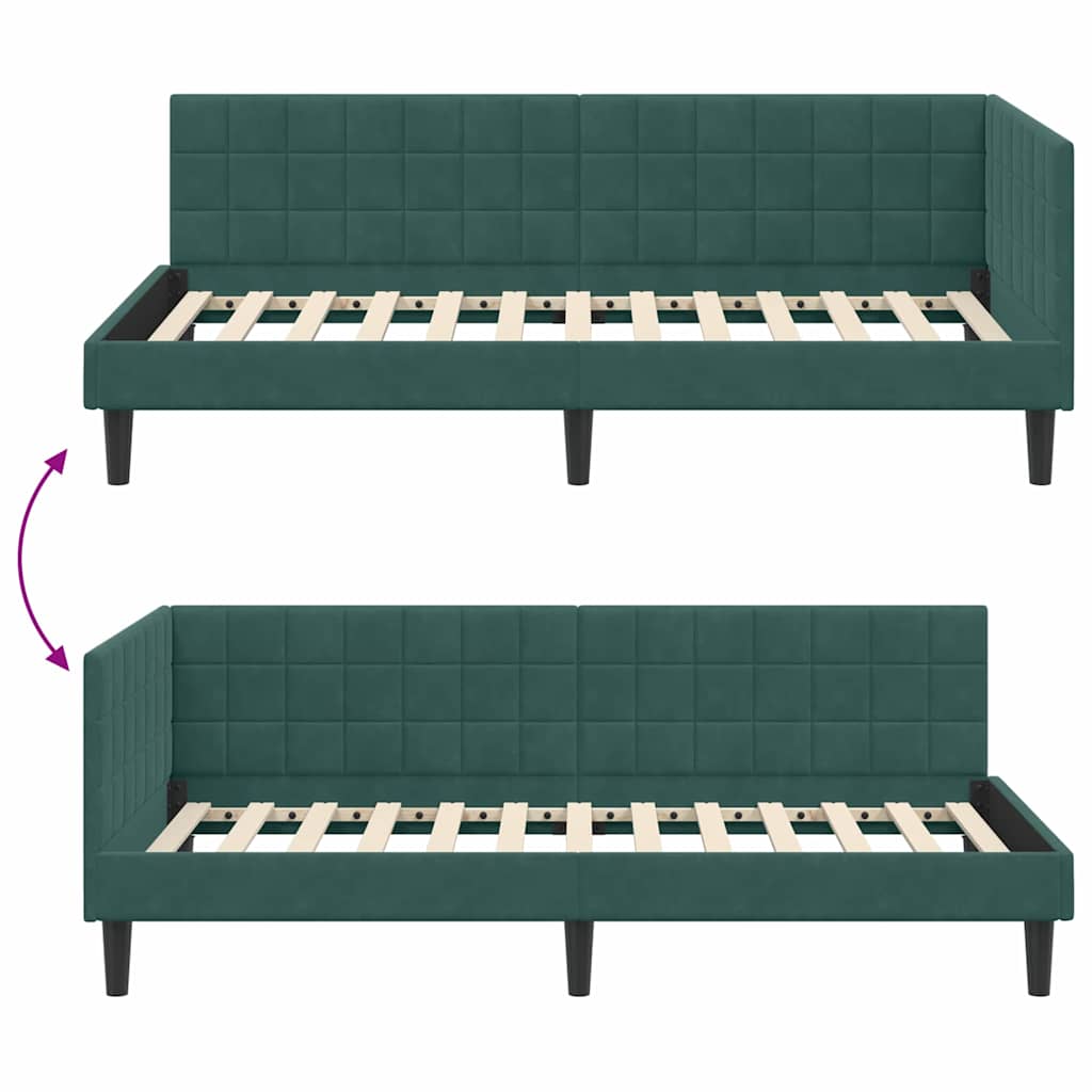 Corner Bed Frame with Headboard Dark green 100 x 200 cm Velvet