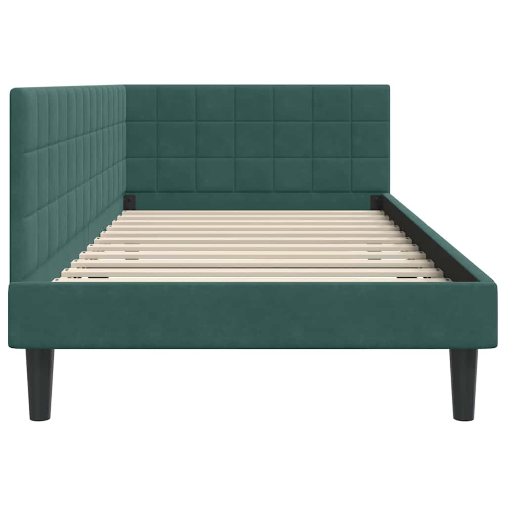 Corner Bed Frame with Headboard Dark green 100 x 200 cm Velvet