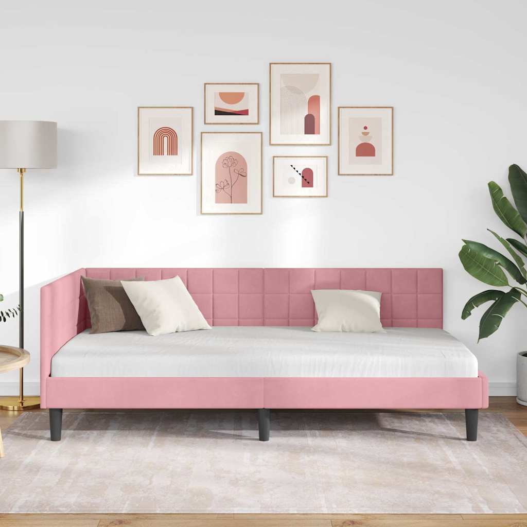 Corner Bed Frame with Headboard Pink 100 x 200 cm Velvet