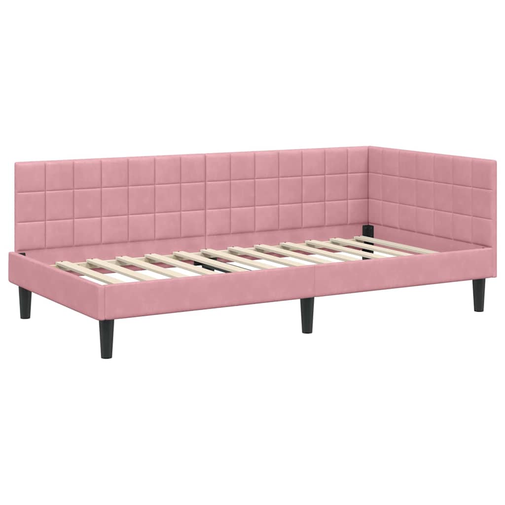 Corner Bed Frame with Headboard Pink 100 x 200 cm Velvet